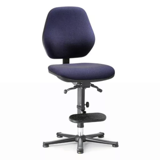 Bimos Basic ESD 3 fix talpas, magasított laborszék - Állandó érintkezésű - Kék szövet