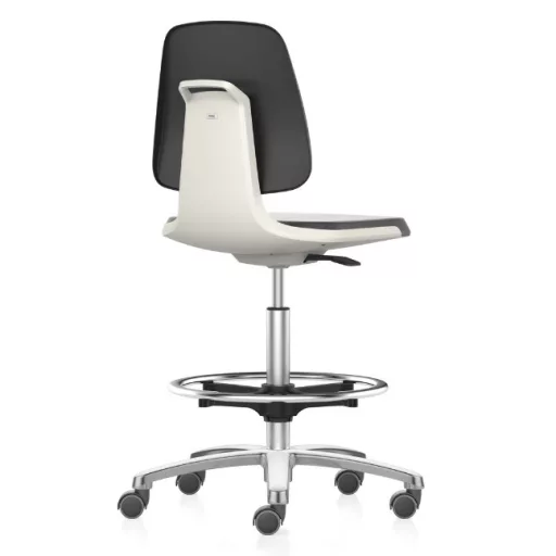 Bimos Labsit 4 görgős, magasított laborszék - fehér, alumínium lábcsillag, poliuretán ülőlap