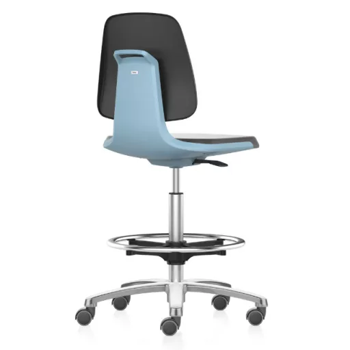 Bimos Labsit 4 görgős, magasított laborszék - kék, alumínium lábcsillag, szövet ülőlap