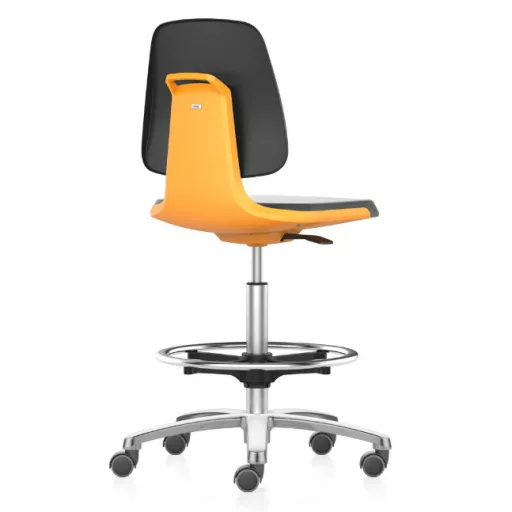 Bimos Labsit 4 görgős, magasított laborszék - narancs, alumínium lábcsillag, poliuretán ülőlap