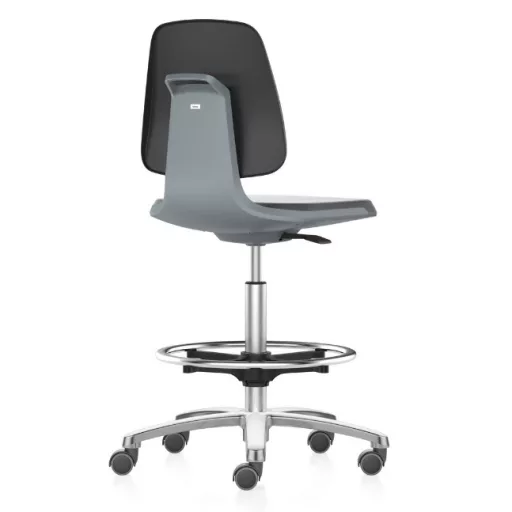 Bimos Labsit 4 görgős, magasított laborszék - szürke, alumínium lábcsillag, szövet ülőlap