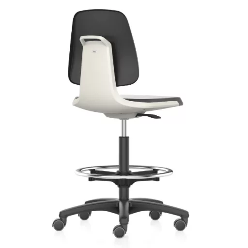 Bimos Labsit 4 görgős, magasított laborszék - fehér, műanyag lábcsillag, műbőr ülőlap