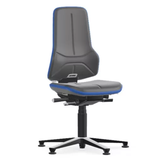 Bimos Neon 1 fix talpas laborszék - állandó érintkezésű, szürke műbőr párnázat, kék