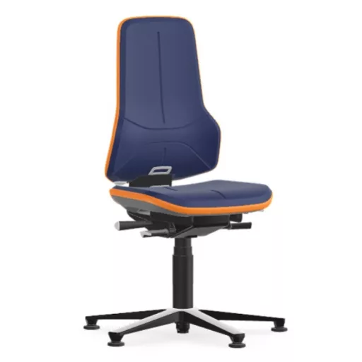 Bimos Neon 1 fix talpas laborszék - állandó érintkezésű, kék poliuretán párnázat, narancs