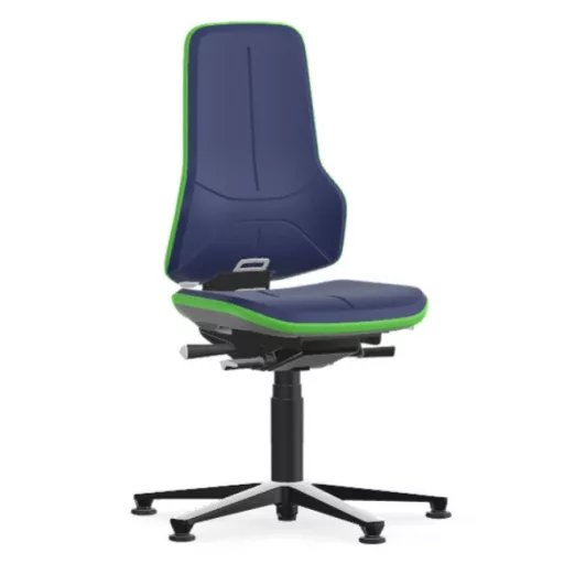 Bimos Neon 1 fix talpas laborszék - állandó érintkezésű, kék poliuretán párnázat, zöld