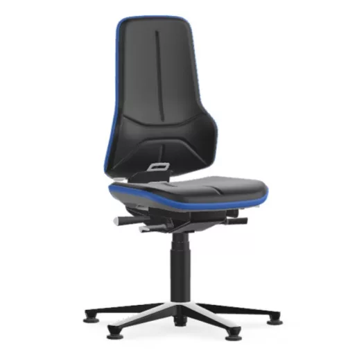 Bimos Neon 1 fix talpas laborszék - szinkronmechanika, fekete műbőr párnázat, kék
