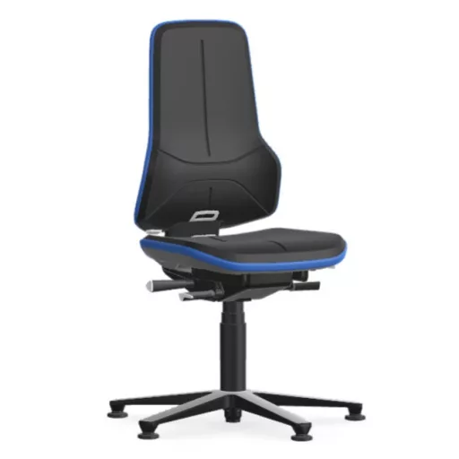 Bimos Neon 1 fix talpas laborszék - szinkronmechanika, fekete poliuretán párnázat, kék