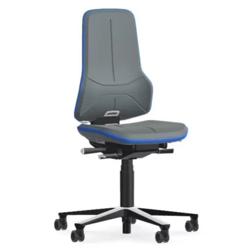 Bimos Neon 2 görgős laborszék - állandó érintkezésű, szürke poliuretán párnázat, kék