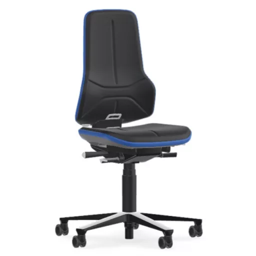 Bimos Neon 2 görgős laborszék - állandó érintkezésű, fekete supertec párnázat, kék