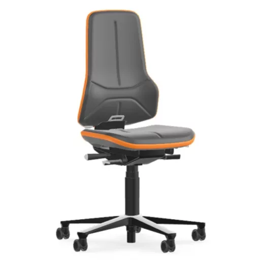 Bimos Neon 2 görgős laborszék - állandó érintkezésű, szürke műbőr párnázat, narancs