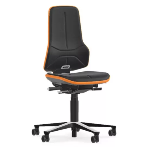 Bimos Neon 2 görgős laborszék - állandó érintkezésű, fekete supertec párnázat, narancs