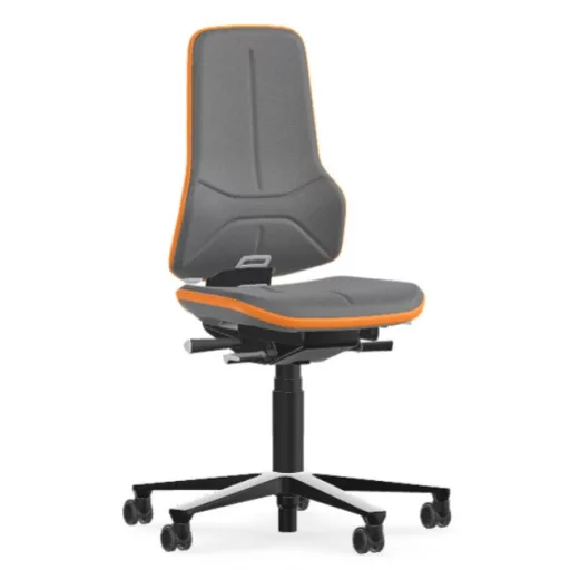 Bimos Neon 2 görgős laborszék - állandó érintkezésű, szürke szövet párnázat, narancs