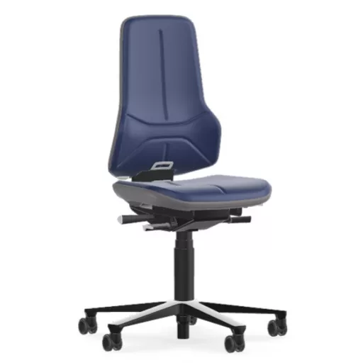 Bimos Neon 2 görgős laborszék - állandó érintkezésű, kék műbőr párnázat, szürke