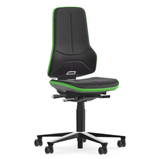 Bimos Neon 2 görgős laborszék - állandó érintkezésű, fekete supertec párnázat, zöld