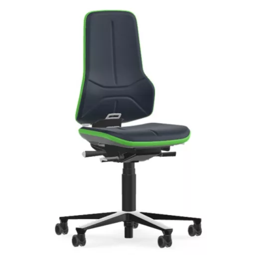 Bimos Neon 2 görgős laborszék - állandó érintkezésű, kék supertec párnázat, zöld