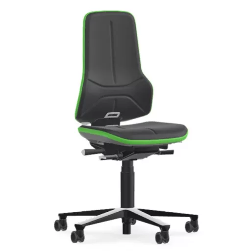 Bimos Neon 2 görgős laborszék - állandó érintkezésű, szürke supertec párnázat, zöld