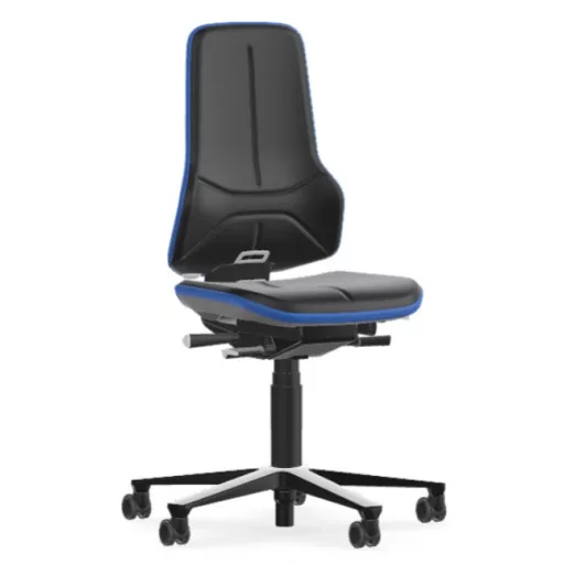 Bimos Neon 2 görgős laborszék - szinkronmechanika, fekete műbőr párnázat, kék