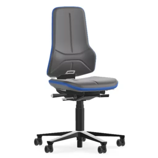 Bimos Neon 2 görgős laborszék - szinkronmechanika, szürke műbőr párnázat, kék