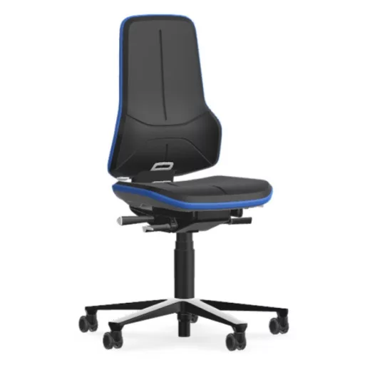 Bimos Neon 2 görgős laborszék - szinkronmechanika, fekete poliuretán párnázat, kék