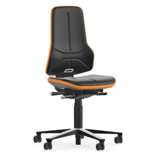 Bimos Neon 2 görgős laborszék - szinkronmechanika, fekete műbőr párnázat, narancs