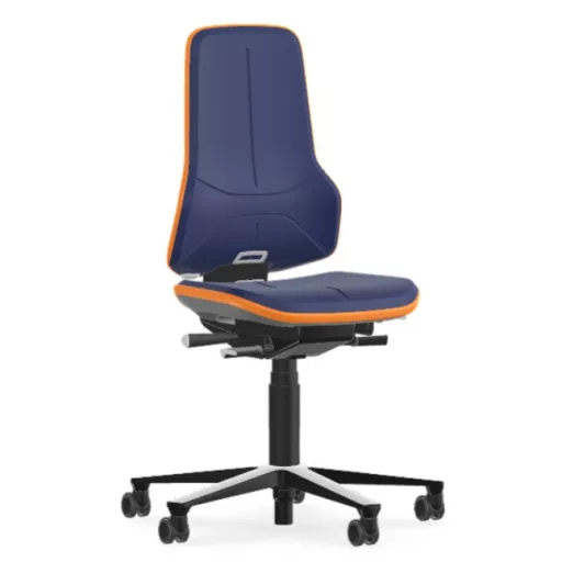 Bimos Neon 2 görgős laborszék - szinkronmechanika, kék poliuretán párnázat, narancs