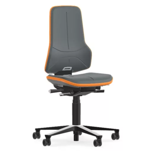 Bimos Neon 2 görgős laborszék - szinkronmechanika, szürke poliuretán párnázat, narancs