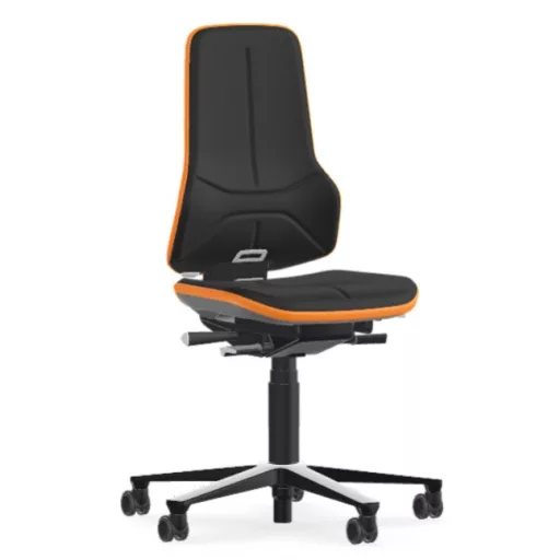 Bimos Neon 2 görgős laborszék - szinkronmechanika, fekete szövet párnázat, narancs
