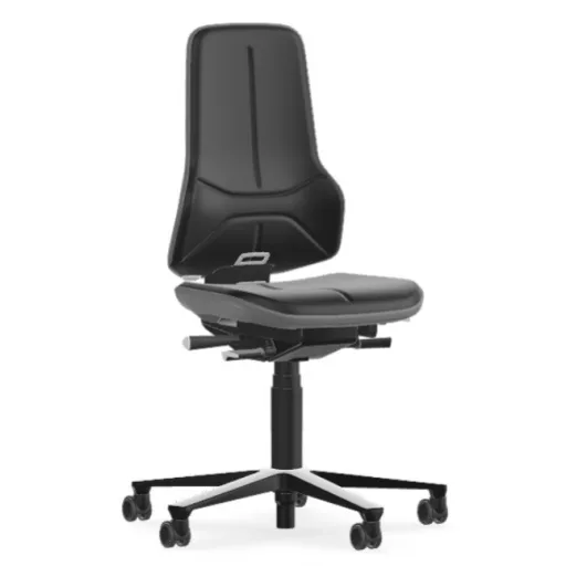 Bimos Neon 2 görgős laborszék - szinkronmechanika, fekete műbőr párnázat, szürke