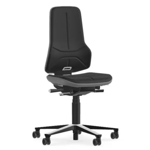 Bimos Neon 2 görgős laborszék - szinkronmechanika, fekete szövet párnázat, szürke