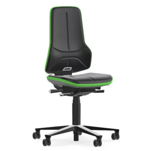 Bimos Neon 2 görgős laborszék - szinkronmechanika, fekete műbőr párnázat, zöld