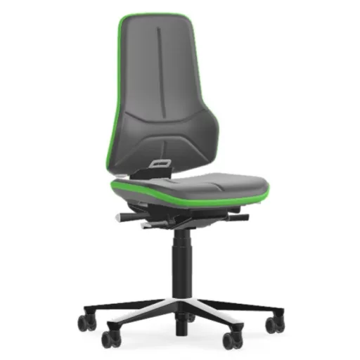 Bimos Neon 2 görgős laborszék - szinkronmechanika, szürke műbőr párnázat, zöld