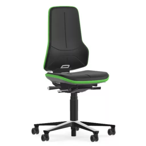 Bimos Neon 2 görgős laborszék - szinkronmechanika, fekete poliuretán párnázat, zöld