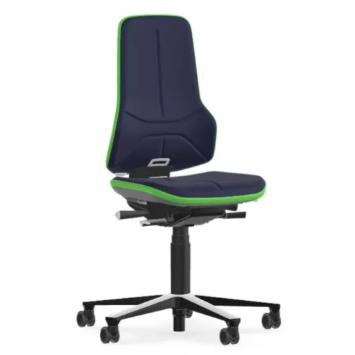 Bimos Neon 2 görgős laborszék - szinkronmechanika, kék szövet párnázat, zöld