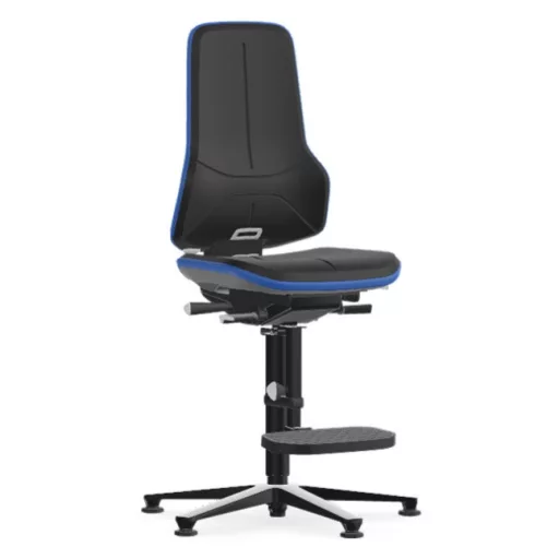 Bimos Neon 3 fix talpas, magasított szék - állandó érintkezésű, fekete poliuretán párnázat, kék