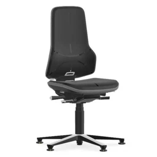 Bimos Neon 1 ESD fix talpas laborszék - szinkronmechanika, fekete poliuretán párnázat, szürke