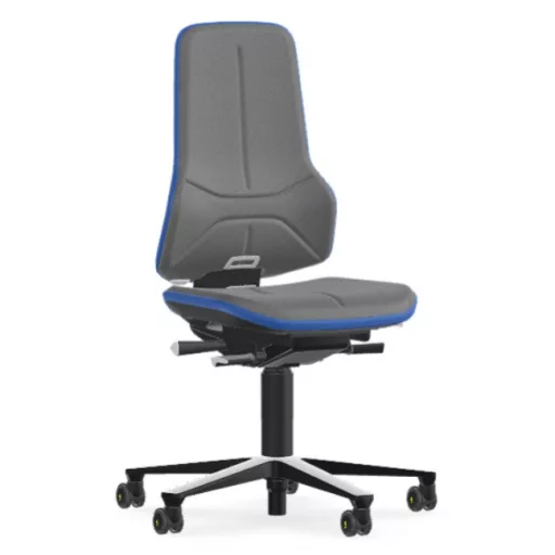 Bimos Neon 2 ESD görgős laborszék - állandó érintkezésű, szürke szövet párnázat, kék