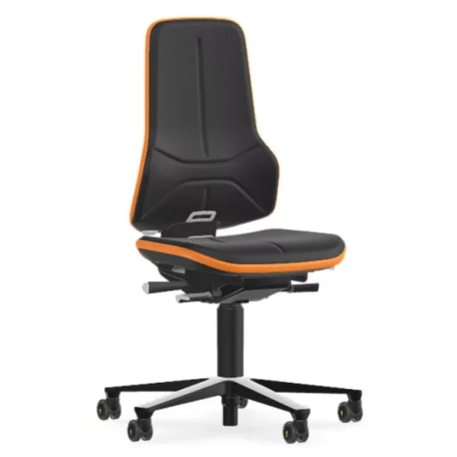 Bimos Neon 2 ESD görgős laborszék - állandó érintkezésű, fekete supertec párnázat, narancs