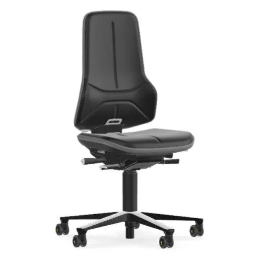 Bimos Neon 2 ESD görgős laborszék - állandó érintkezésű, fekete műbőr párnázat, szürke