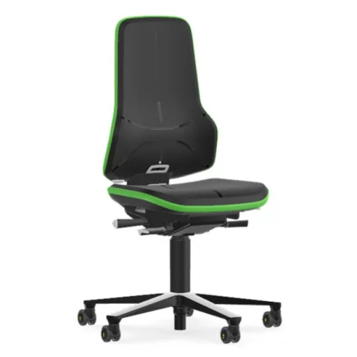 Bimos Neon 2 ESD görgős laborszék - állandó érintkezésű, fekete poliuretán párnázat, zöld