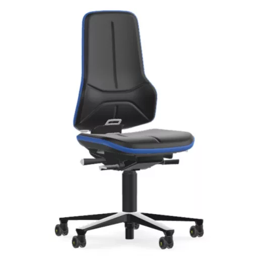 Bimos Neon 2 ESD görgős laborszék - szinkronmechanika, fekete műbőr párnázat, kék