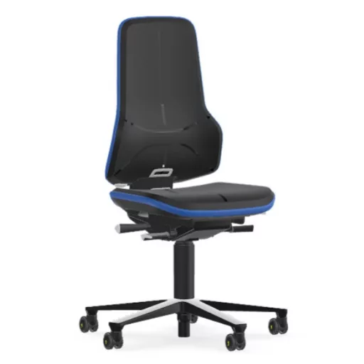 Bimos Neon 2 ESD görgős laborszék - szinkronmechanika, fekete poliuretán párnázat, kék