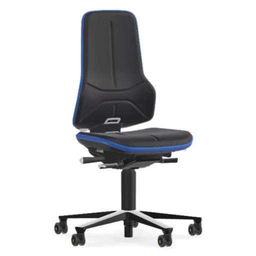 Bimos Neon 2 ESD görgős laborszék - szinkronmechanika, fekete supertec párnázat, kék