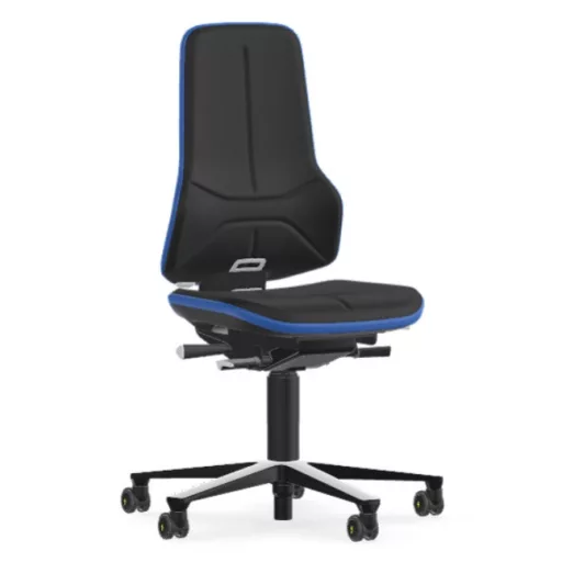 Bimos Neon 2 ESD görgős laborszék - szinkronmechanika, fekete szövet párnázat, kék