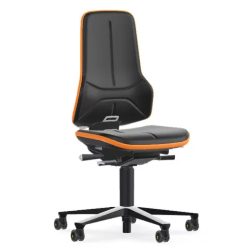 Bimos Neon 2 ESD görgős laborszék - szinkronmechanika, fekete műbőr párnázat, narancs