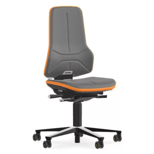 Bimos Neon 2 ESD görgős laborszék - szinkronmechanika, szürke szövet párnázat, narancs