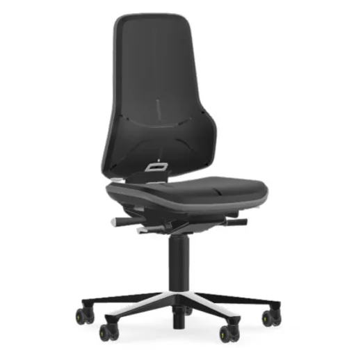 Bimos Neon 2 ESD görgős laborszék - szinkronmechanika, fekete poliuretán párnázat, szürke