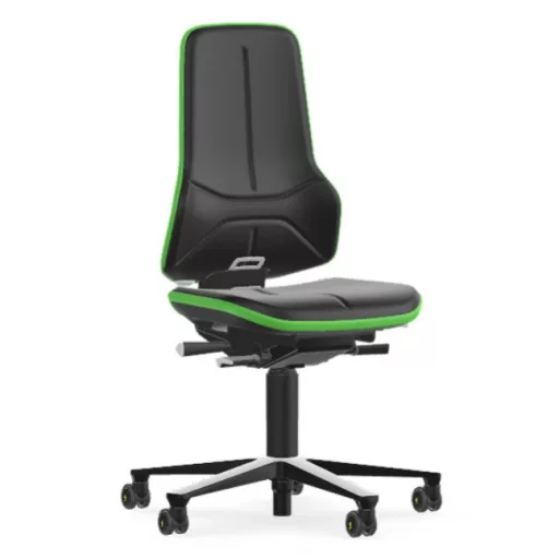 Bimos Neon 2 ESD görgős laborszék - szinkronmechanika, fekete műbőr párnázat, zöld