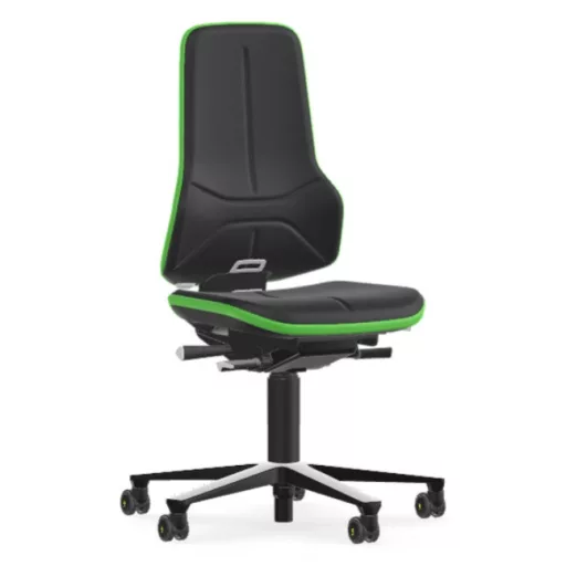 Bimos Neon 2 ESD görgős laborszék - szinkronmechanika, fekete supertec párnázat, zöld