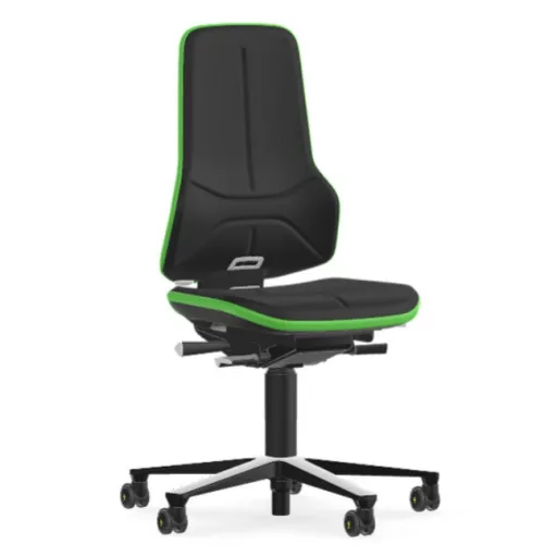 Bimos Neon 2 ESD görgős laborszék - szinkronmechanika, fekete szövet párnázat, zöld