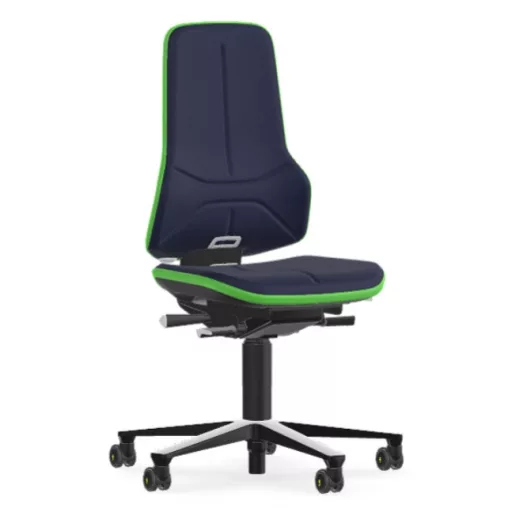 Bimos Neon 2 ESD görgős laborszék - szinkronmechanika, kék szövet párnázat, zöld